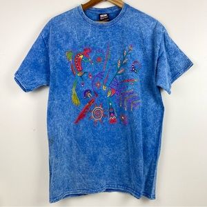 Vintage Sportex Men’s Washed Blue Southwestern Aztec Puffy Graphic Shirt Size L